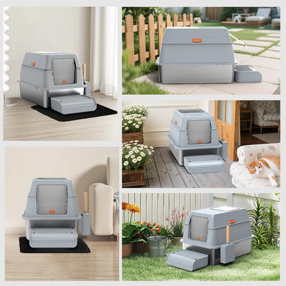 SZEETECH Katzentoilette XL Edelstahl Geschlossen - Grau 60x40cm