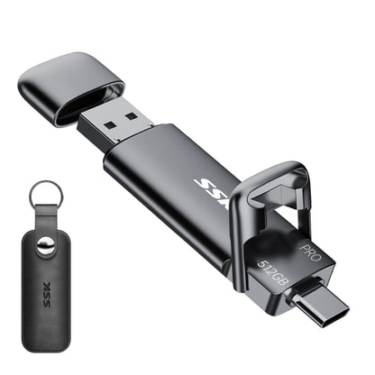 SSK Tragbare Externe SSD 512 GB – USB 3.2 Gen 2 (1000 MB/s), schwarz, rechteckig. Speichert und überträgt Daten schnell.