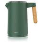 Arendo Wasserkocher Edelstahl mit Temperatureinstellung, 1,5 L, grün, doppelwandiges Gehäuse, Griff in Holzoptik