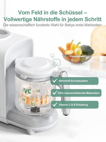 KOSTTE Babynahrungszubereiter 6-in-1 mit Dampfgarer und Mixer, Weiss