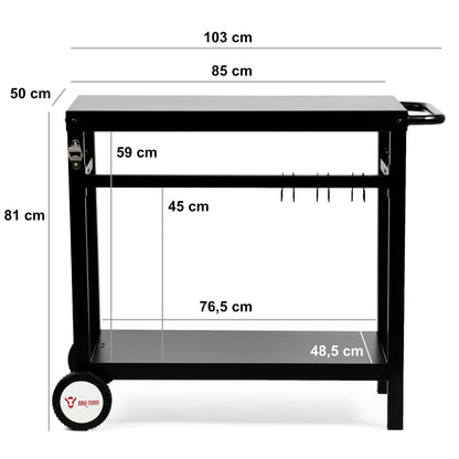BBQ-Toro Grillwagen BQT3 schwarz, Grilltisch aus Stahl 85 x 50 x 81 cm