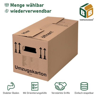 BB-Verpackungen Umzugskarton 650 x 350 x 370 mm, 2-wellig, 10 Stück