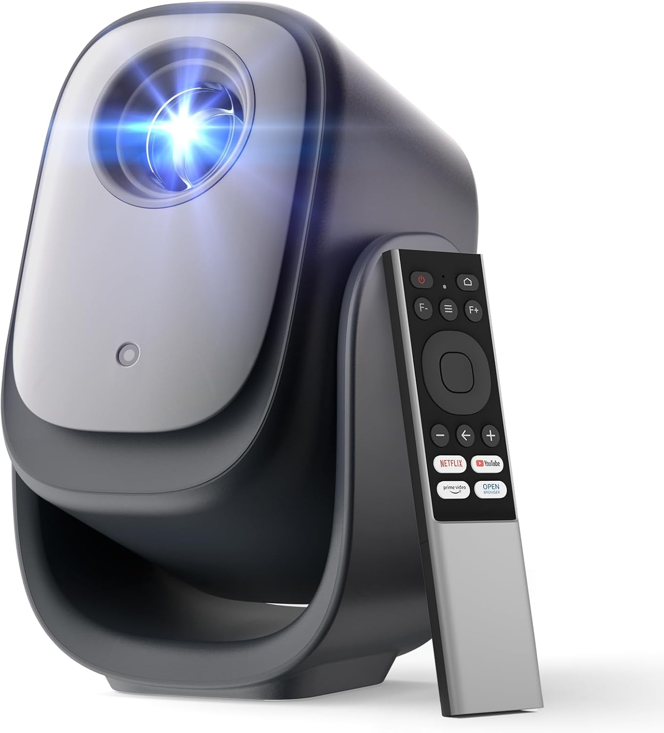 Dangbei N2 mini Smart Beamer mit Ständer - Full HD Netflix. Kompakter, schwarzer Beamer auf Ständer. Projiziert Full HD Medien und Netflix fürs Heimkino.
