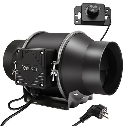 Gerne, hier ist ein Alt-Text für Ihr Produktbild, der die genannten Kriterien erfüllt:

Aygrochy Rohrventilator Inline Abluftlüfter - 150mm Regelbar. Zylindrischer, schwarzer Axiallüfter. Ermöglicht geregelte Luftabsaugung in 150mm-Kanalsystemen.