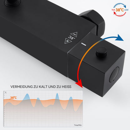 Auralum Duschsystem mit Thermostat, Regendusche 30 x 30 cm, schwarz