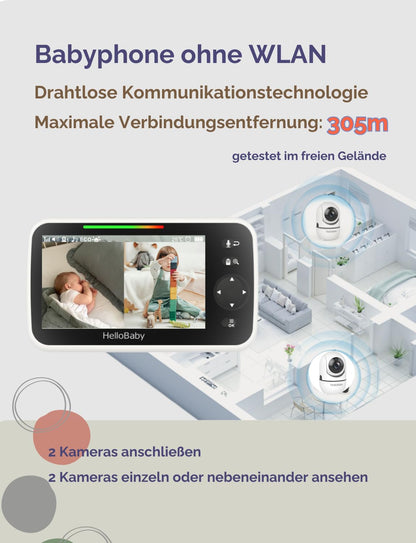 HelloBaby Babyphone mit Kamera HB6550, 5-Zoll-Display, ohne WLAN