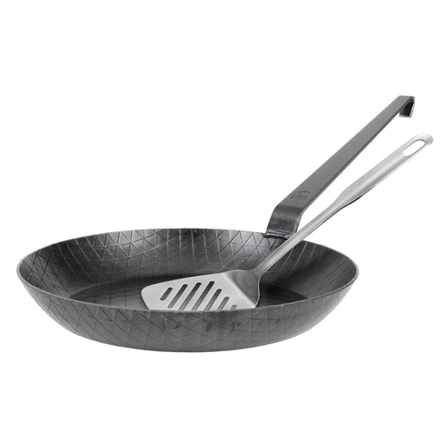 GRÄWE Schmiedeeiserne Bratpfanne F400 unbeschichtet - Ø 32 cm. Schwarz, mit Stielgriff, zum scharfen Anbraten.