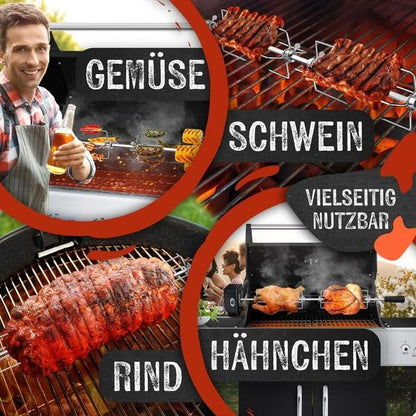 KESSER® elektrischer Edelstahl Grillspieß Set 107cm für Weber Spirit