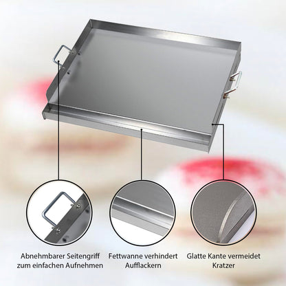 FINEUNAN Grillplatte Edelstahl 54x41x8 cm - Spachtel Set