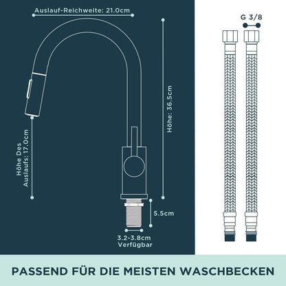 FORIOUS Küchenarmatur Schwarz mit ausziehbarer Brause, 360° schwenkbar