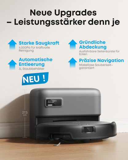 eufy C10 Saugroboter mit automatischer Absaugstation, 7,3 cm flach