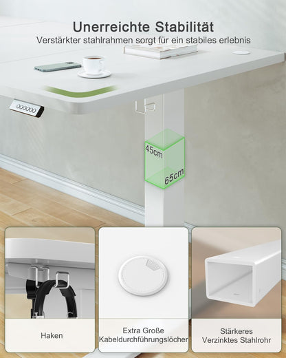 JUMMICO Elektrischer Steh-Sitz Schreibtisch mit USB, 140x60 cm, Weiss