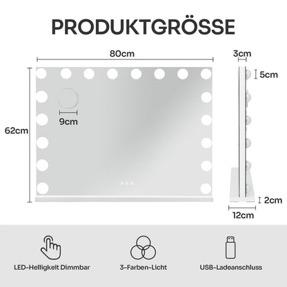eklipt Hollywood Spiegel beleuchtet 80x60cm – Weiss 18 LED