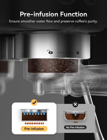 Neretva Siebträgermaschine PE3670U, 20 Bar Espressomaschine Edelstahl