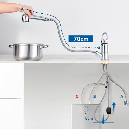 Auralum Niederdruck Küchenarmatur, Wasserhahn ausziehbar mit Brause