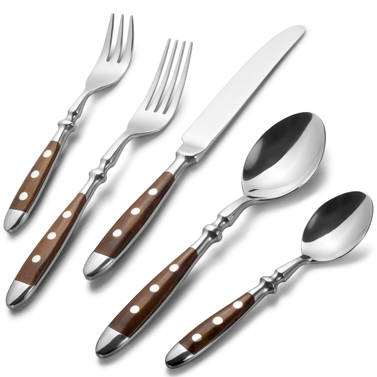 Alata Berlin Besteck Set – Edelstahl 30tlg. braune Griffe, rustikal. Edelstahl-Set mit braunen Griffen zum Verzehr von Speisen.