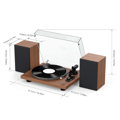 Udreamer Plattenspieler Hi-Fi mit Vorverstärker & Lautsprechern - Braun