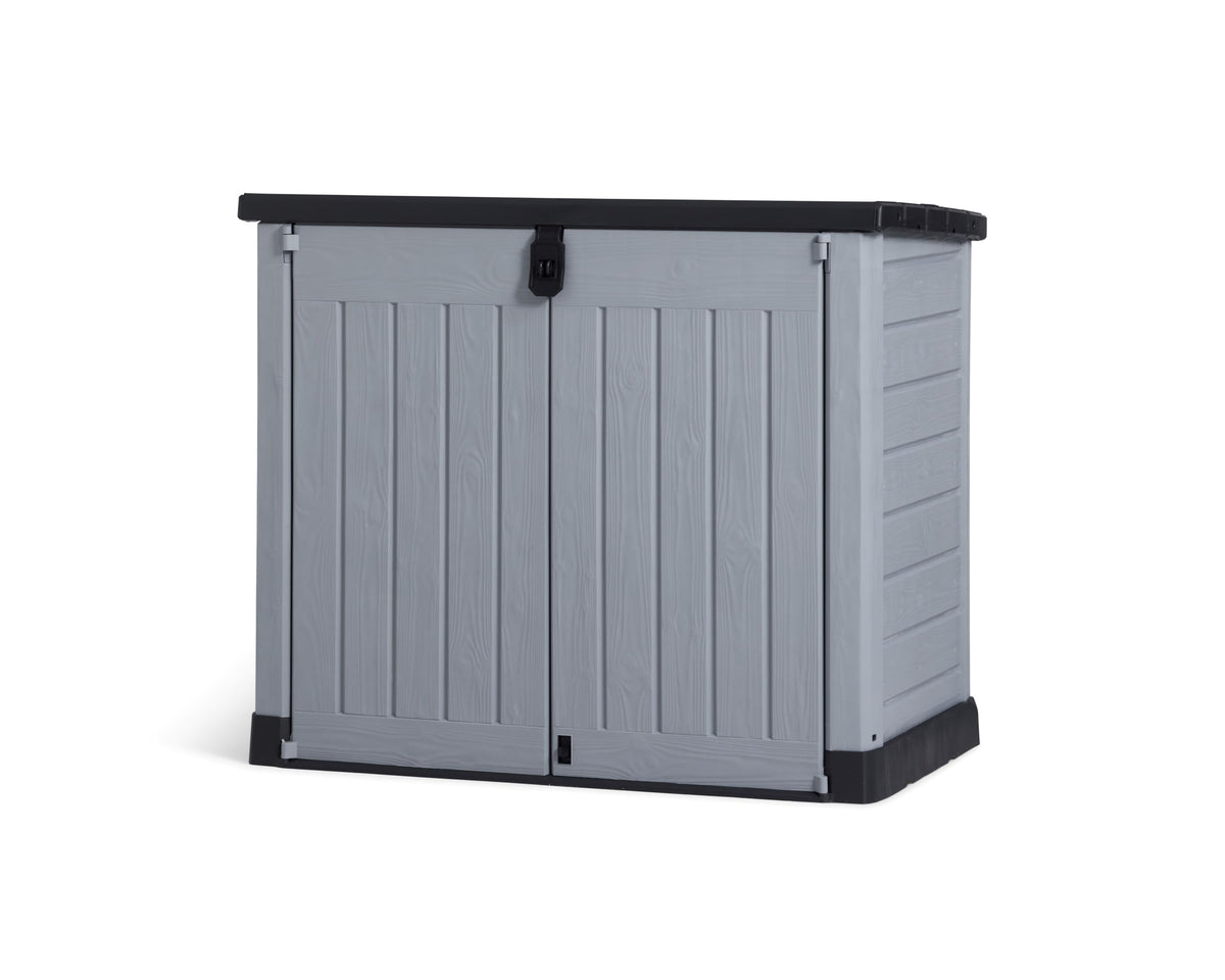 Keter Store-it-out Pro Mülltonnenbox 1200 L, Grau/Schwarz – Aufbewahrungsbox aus Kunststoff mit Fronttüren