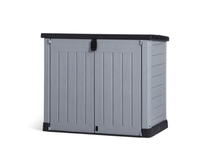 Keter Store-it-out Pro Mülltonnenbox 1200 L, Grau/Schwarz – Aufbewahrungsbox aus Kunststoff mit Fronttüren