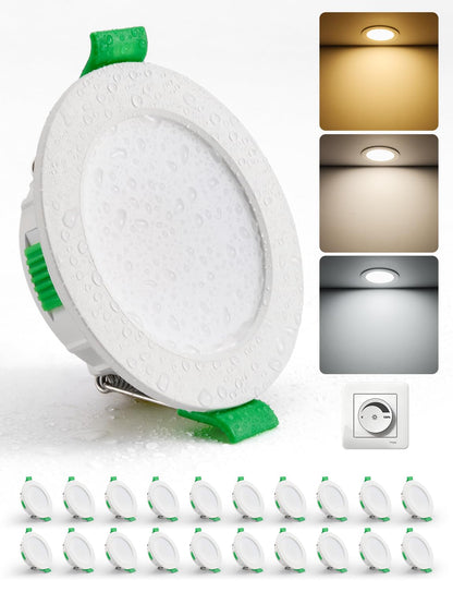 HOMEOW LED Einbaustrahler 20er Set, dimmbar, 230V, IP44, ultra flach