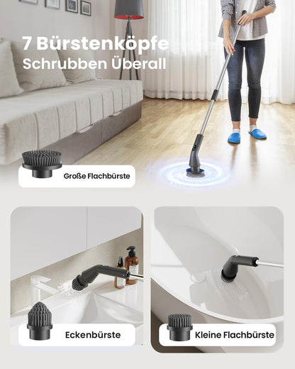 Leebein Elektrische Reinigungsbürste Spin Scrubber mit 7 Bürstenköpfen