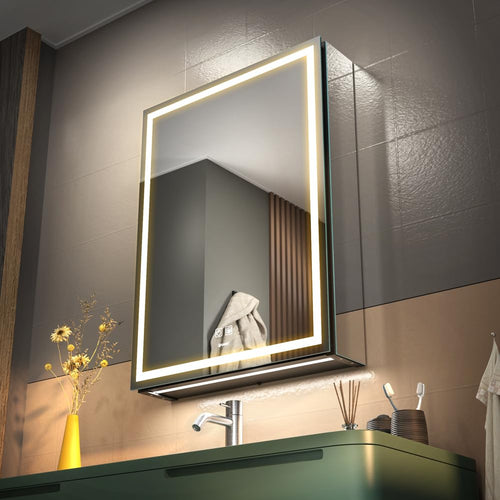GANPE LED Beleuchteter Badezimmer Spiegelschrank – Links 50x70cm. Linksanschlag, LED-Licht für Stauraum und Beleuchtung.