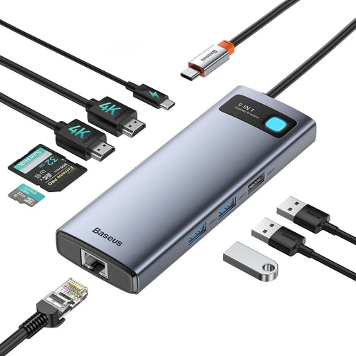 Baseus 9-in-1 USB-C Dockingstation mit 4K HDMI & Gigabit Ethernet, kompaktes Gehäuse