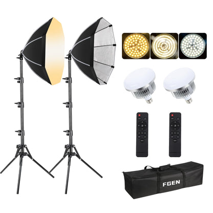 FGen Fotostudio Softbox Set. Zwei 50cm oktogonale Softboxen mit einstellbarem LED-Dauerlicht für professionelle Studioausleuchtung.