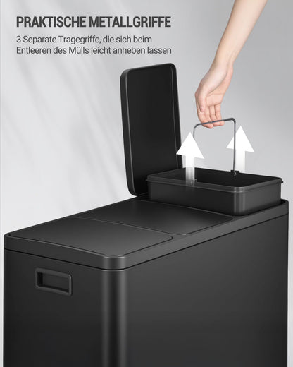 Hzuaneri Tretmülleimer Küche 45L, Mülltrennsystem 3 Fächer Edelstahl