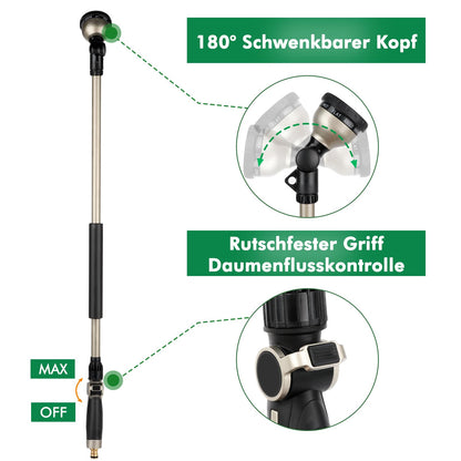 RESTMO Giessstab 92 cm aus Metall, Gartenbrause mit 10 Sprühmustern