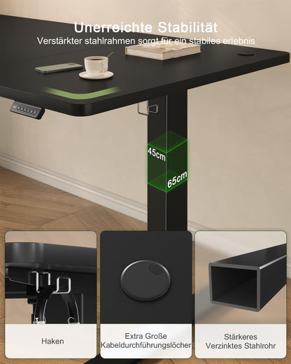 JUMMICO Schreibtisch höhenverstellbar elektrisch 120 x 60 cm, schwarz