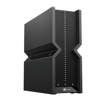 TP-Link Archer BE550 WiFi 7 Tri-Band Router - BE9300. Schwarzes, rechteckiges Gerät. Ermöglicht Tri-Band WLAN-Internetverbindung für mehrere Geräte.