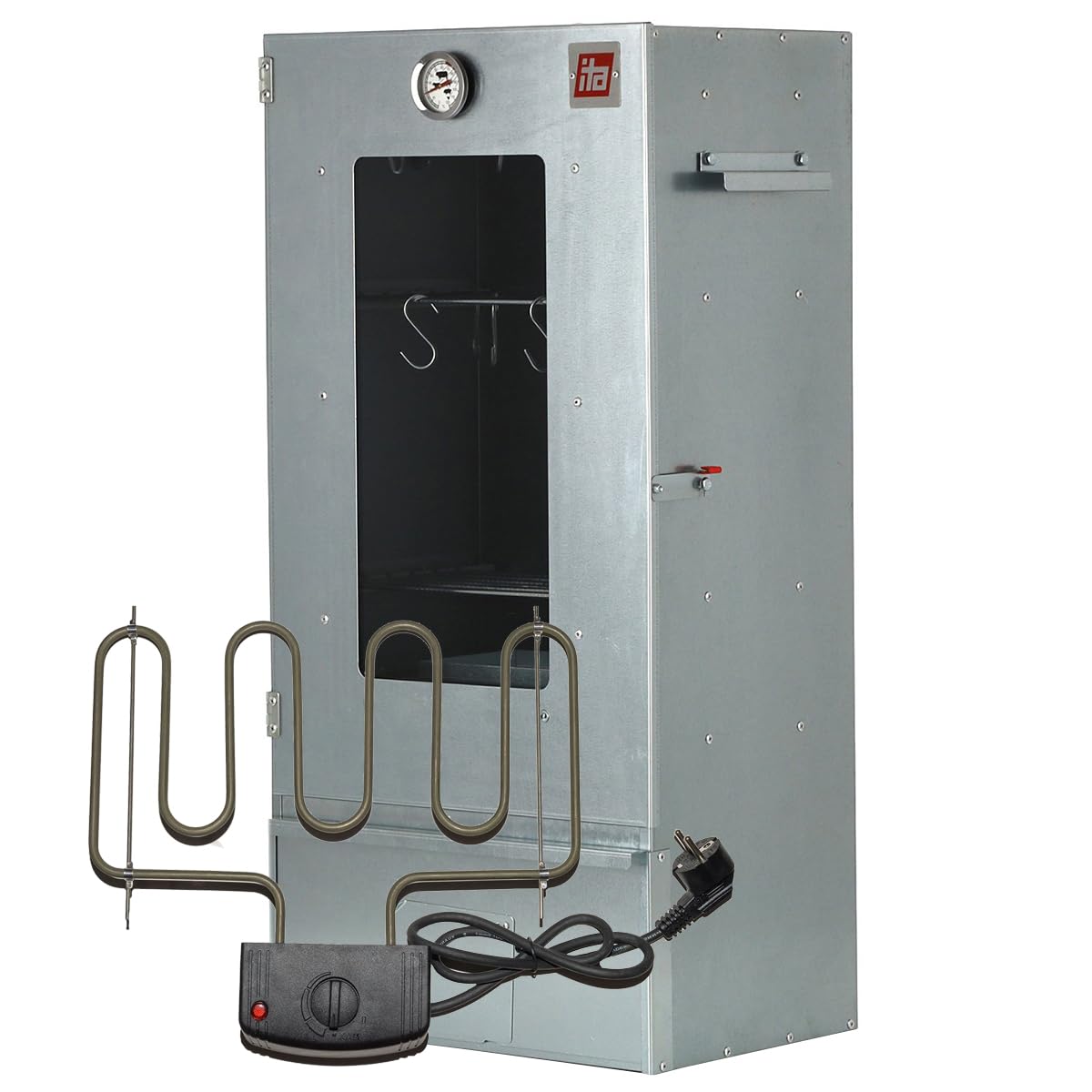ITA Elektrischer Räucherschrank 7000 – Legierter Stahl mit Sichtfenster. Rechteckiger Stahlschrank zum Heiß- und Kalträuchern von Lebensmitteln.