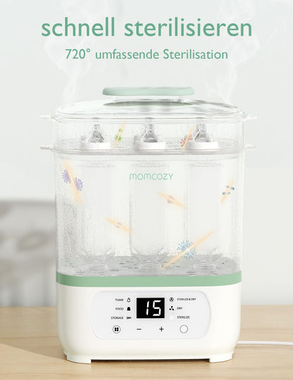 Momcozy Dampfsterilisator für Babyflaschen, 3-in-1 mit Trocknung