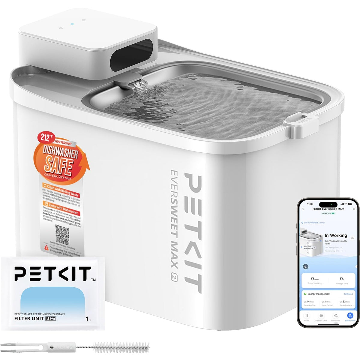 PETKIT Intelligenter Trinkbrunnen 3L, Edelstahl, kabellos mit App