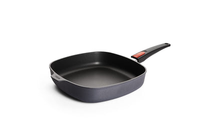 Woll Diamond Lite Viereckpfanne 28x28 cm – Antihaft, abnehmbarer Stiel. Quadratisch, schwarz. Scharfes Anbraten; backofentauglich.