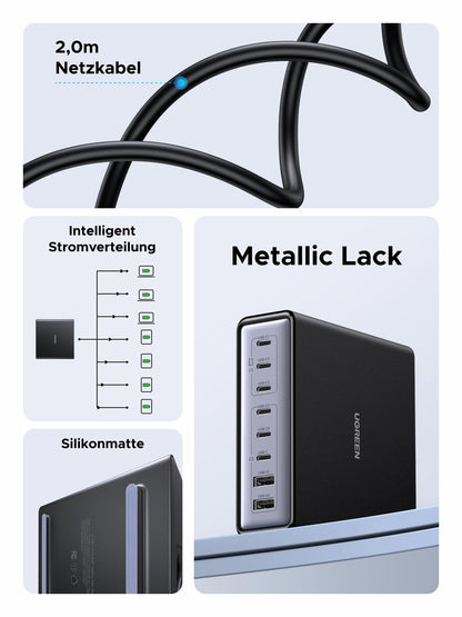 UGREEN USB C Ladegerät 200W GaN 8-Port Desktop Ladestation