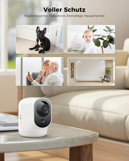 COCOCAM 2K Überwachungskamera innen, WLAN, Akku, 355° schwenkbar