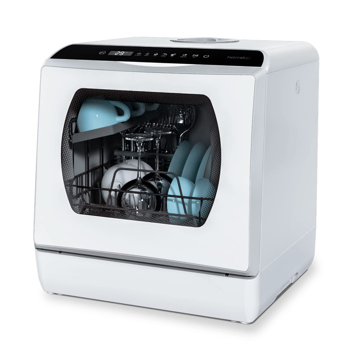 Hermitlux HMX-DW03 Mini Geschirrspüler, 5 l Wassertank, weiss, Sichtfenster