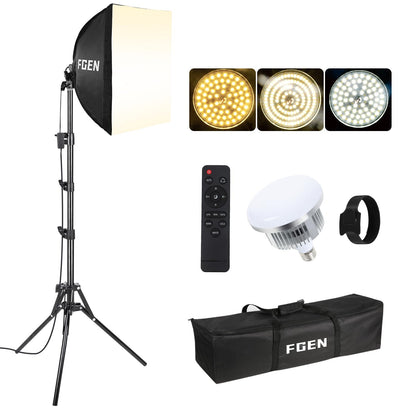 FGen Softbox Set 40x40 cm mit 85W LED und 150 cm Stativ, Studiolicht für Porträt- und Produktfotografie