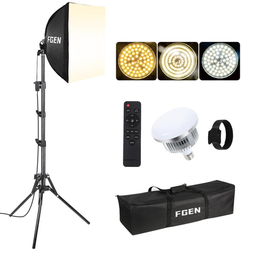 FGen Softbox Set 40x40 cm mit 85W LED und 150 cm Stativ, Studiolicht für Porträt- und Produktfotografie
