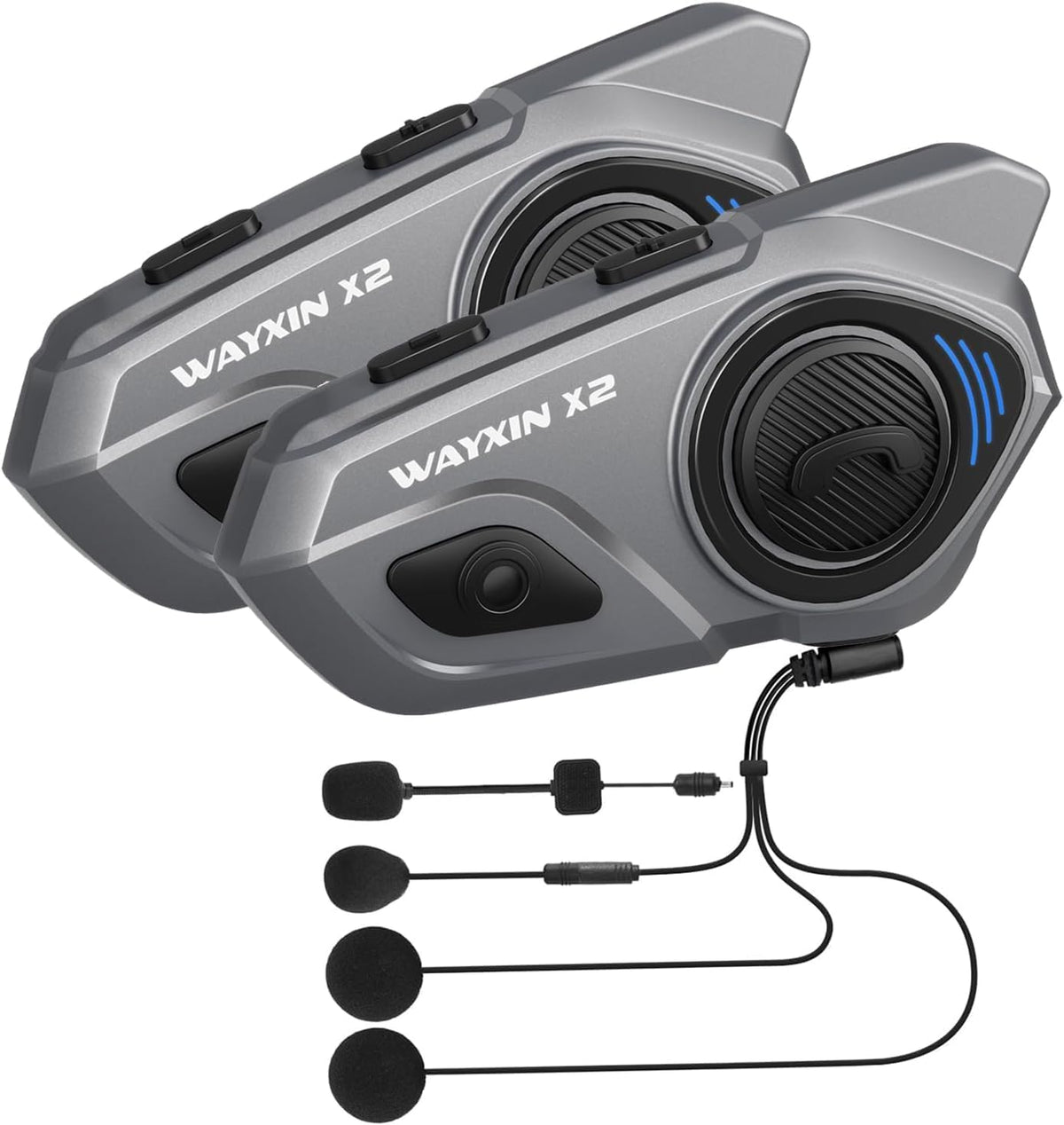 WAYXIN X2 Motorrad Intercom Bluetooth Headset mit FM Radio, 2er-Set für bis zu vier Fahrer