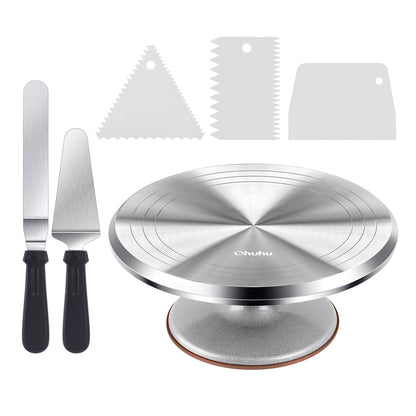 Ohuhu Tortenplatte drehbar, Aluminium Drehteller 30 cm mit Zubehör – runde Drehplatte für Tortendekoration