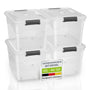 Juskys Aufbewahrungsboxen 60L – 4er Set, transparent & stapelbar: Transparente, rechteckige Boxen zum Stapeln und Verstauen von Gegenständen.