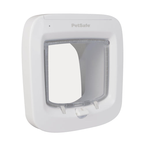 PetSafe Mikrochip Katzenklappe Weiss – Selektiver Zugang. Rechteckige, weiße Klappe. Ermöglicht registrierten Katzen mittels Mikrochip den Zutritt ins Haus.