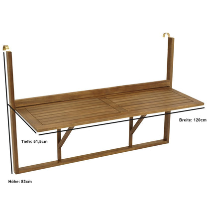 DEGAMO Balkonhängetisch 120x40 cm, klappbar, Akazienholz, braun