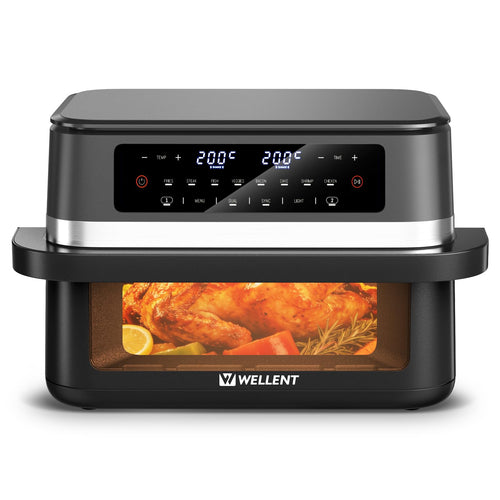 WELLENT Heissluftfritteuse 12L Dual Zone Airfryer XXL Doppelkammer mit Sichtfenster