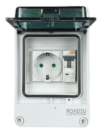 RoadEu Schuko Wandverteiler FI Schutzschalter IP65 – 16A 230V