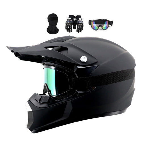 MoHelmHui Motocrosshelm Fullface Set mit Brille und Handschuhen in Schwarz