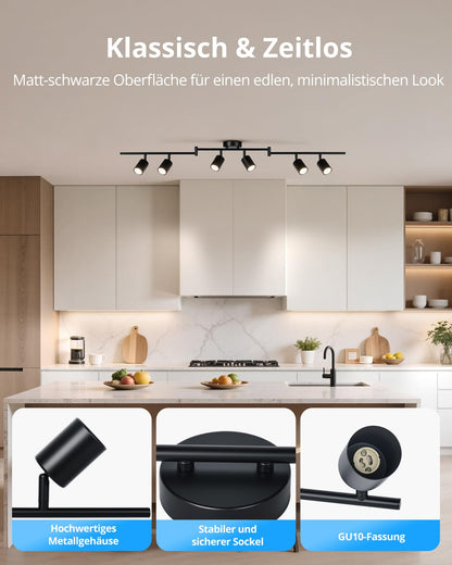Gr4tec Deckenstrahler 6-flammig schwarz, GU10 Metall Deckenleuchte